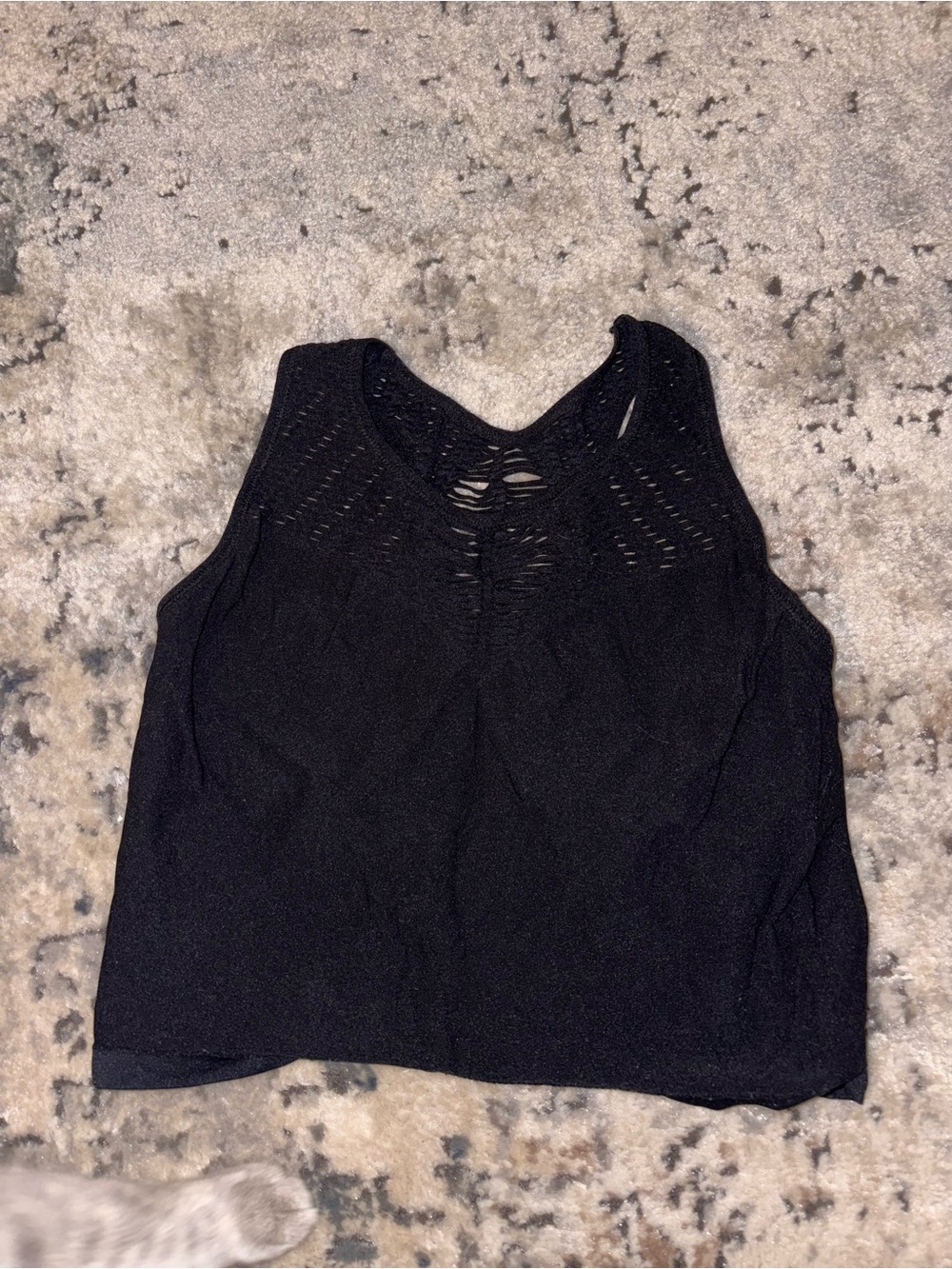Women's Black Knit Sleeveless Tank Top with Openwork Yoke